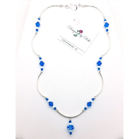 Designs by Debi Jewelry - OOAK Blue Glass & Swarovski Crystal Necklace